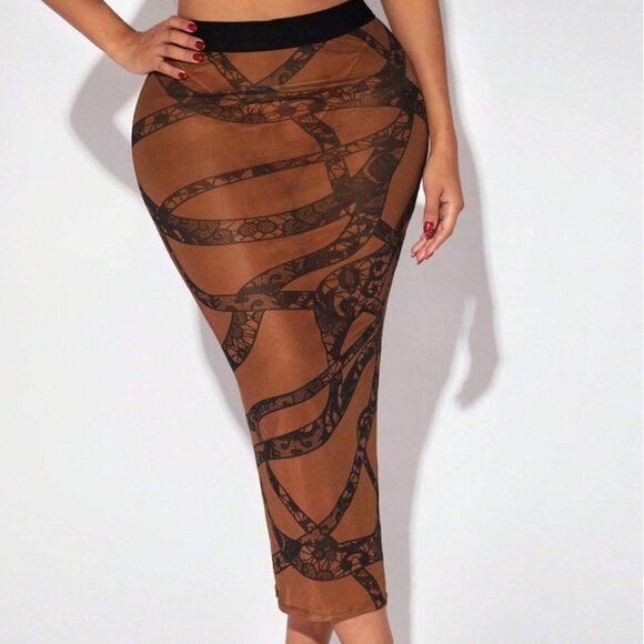 SHEIN SXY Graphic Print Mesh Pencil Skirt Without Panty/ M (6) - Picture 2 of 4